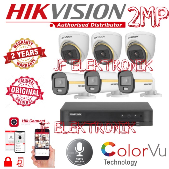 PAKET CCTV HIKVISION 8 CHANNEL 6 KAMERA 2MP COLORVU BUILT IN AUDIO