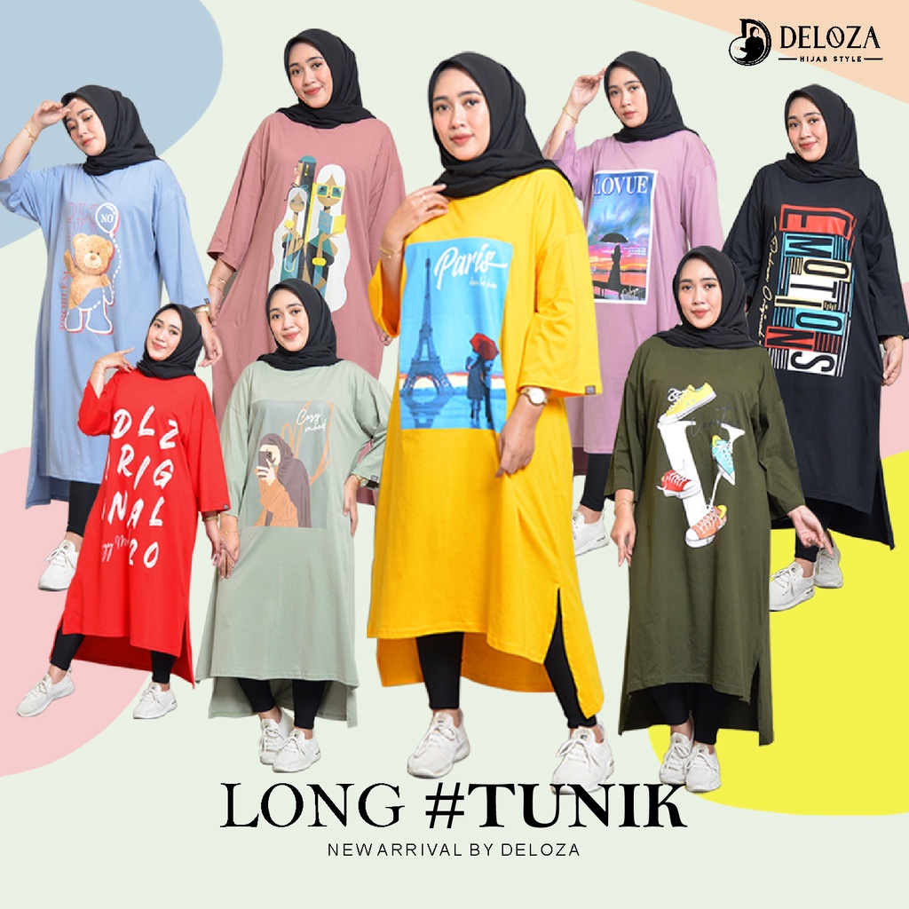 Deloza Midi Dress Kaos Long Tunik Jumbo Oversize Terbaru