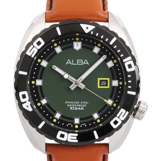 ALBA AG8H49 Active Dark Green Army Brown Leather Date Display ORIGINAL
