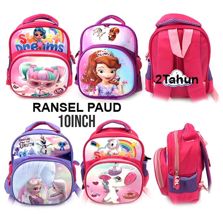 TAS RANSEL ANAK SEKOLAH PAUD PEREMPUAN CANTIK 10inch ( 2 Tahun ) GAMBAR TIMBUL IMPORT ( Love Ce 10&quot; )