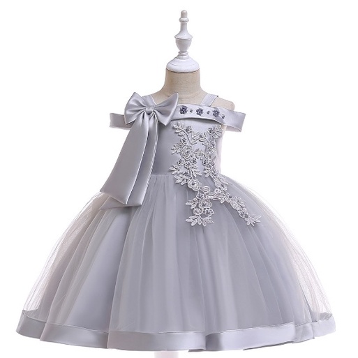 DRESS PESTA ANAK PEREMPUAN IMPORT / baju pesta anak tutu satin L-5081 BRUKAT PITA MUTIARA impor high quality