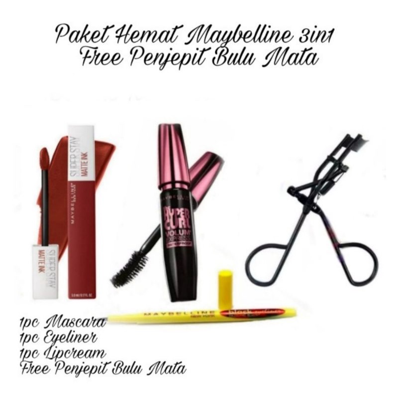 Paket Set Make Up Kosmetik Lipcream - Eyeliner - Mascara - Penjepit Bulu Mata