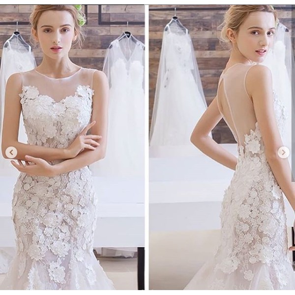 Gaun Pengantin Brokat Putih mermaid slim fit