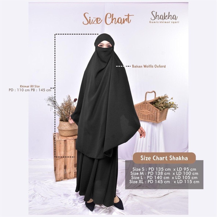 PREMIUM FRENCH KHIMAR GAMIS SET CADAR SHAKHA BY MAERA - BLACK, S