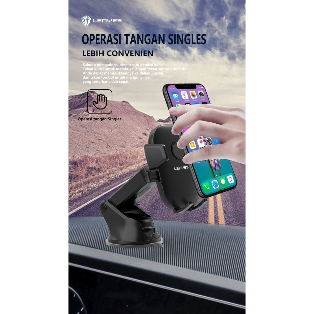 LENYES CR120 Car Phone Holder Untuk Dashboard atau Kaca Mobil Kuat Kokoh Original