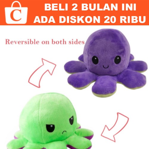 Boneka Octopus Gurita Doll Reversible Mood Warna UNGU HIJAU Trend Cotton Ball Indonesia Indo ID