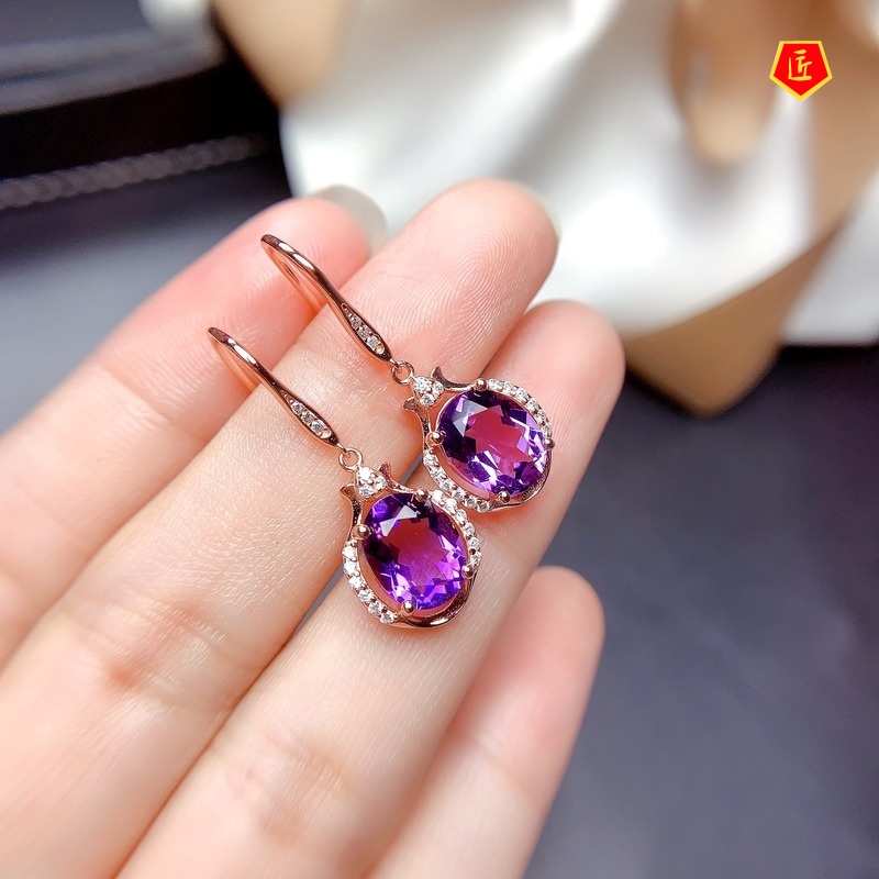 [Ready Stock]Elegant New Amethyst Silver Earrings