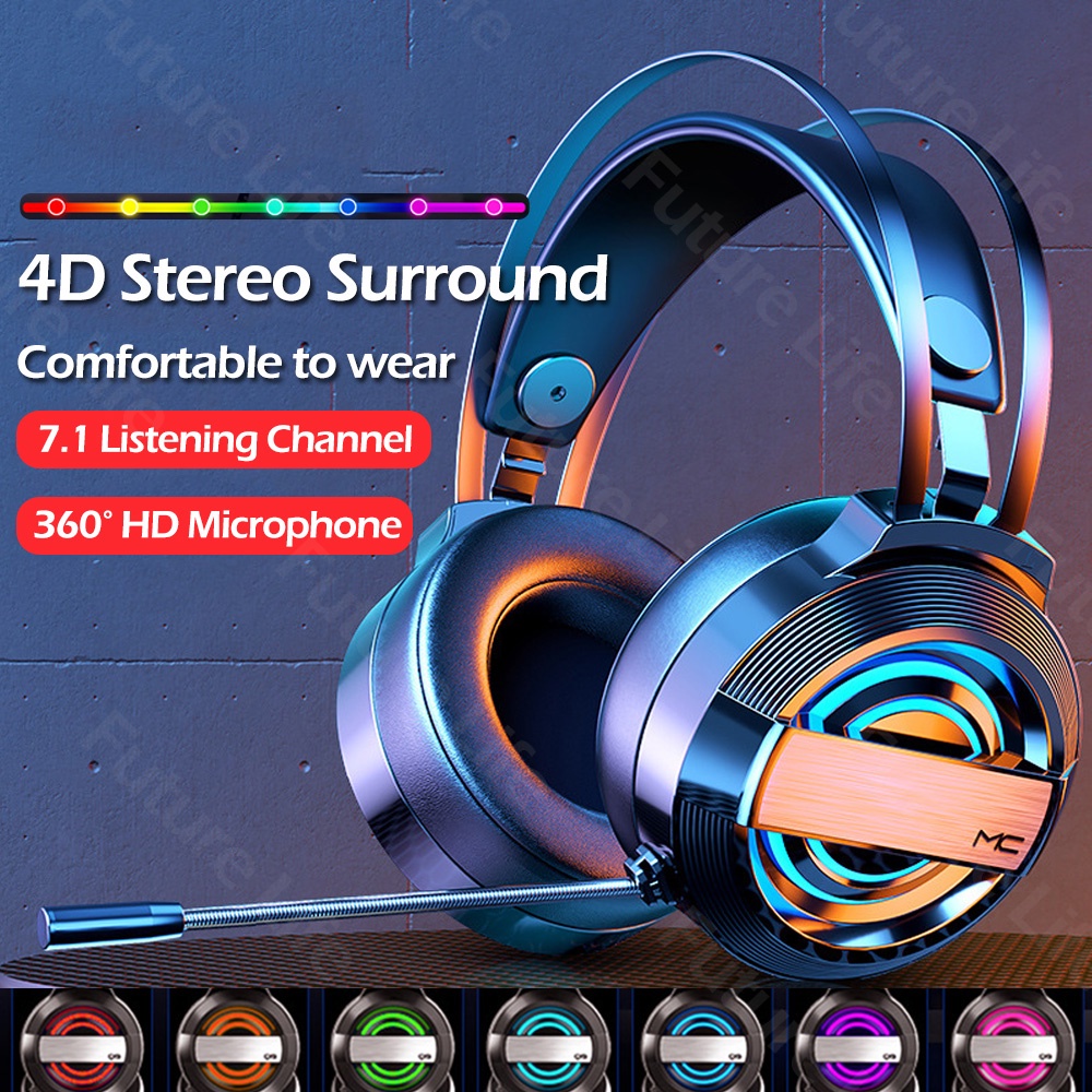 Q9 Headset Gaming Kabel HiFi 7.1 Channel RGB 7 Warna Dengan Mic