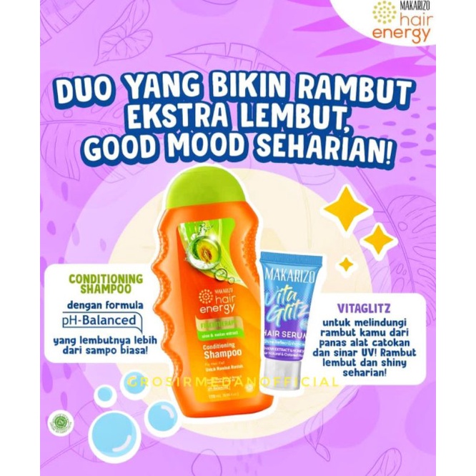 MAKARIZO SAMPO BOTOL 170 DAN 330 ML - HAIR ENERGY CONDITIONING SHAMPOO - RAMBUT SEHAT HALUS LEMBUT MUDAH DIATUR