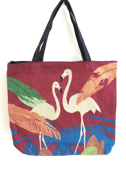 Tas tote bag wanita fashion kanvas import flamingo edition