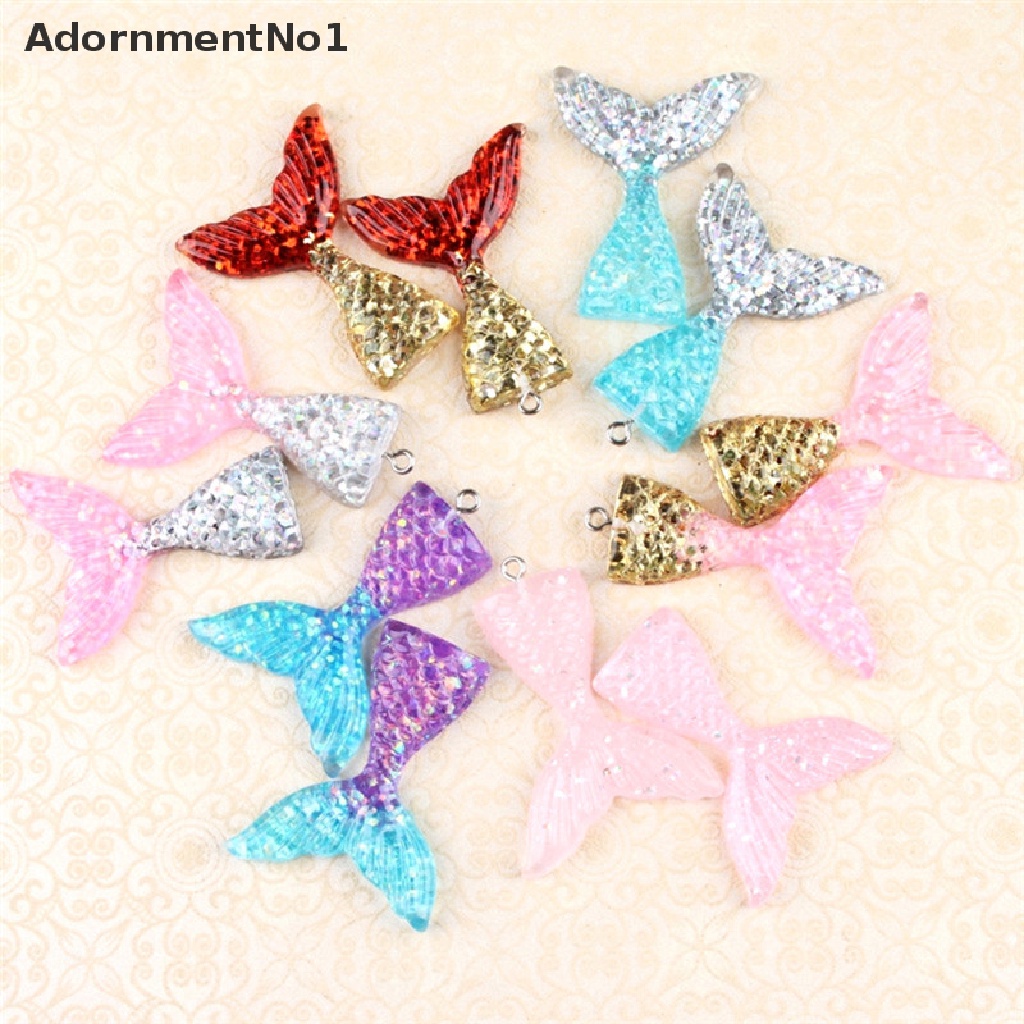 (AdornmentNo1) 10pcs / Set Liontin Bentuk Ekor Mermaid Aksen Glitter Bahan Resin Untuk Perhiasan DIY