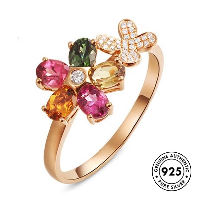 Cincin Sterling Silver 925 Model Bunga Warna Rose Gold Untuk Wanita