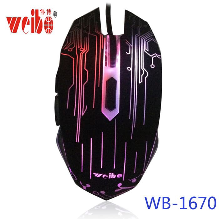 Super Hot! MOUSE GAMING WEIBO WB 1670 BLACK RAINBOW LIGHT CABLE GAMING Terbatas!