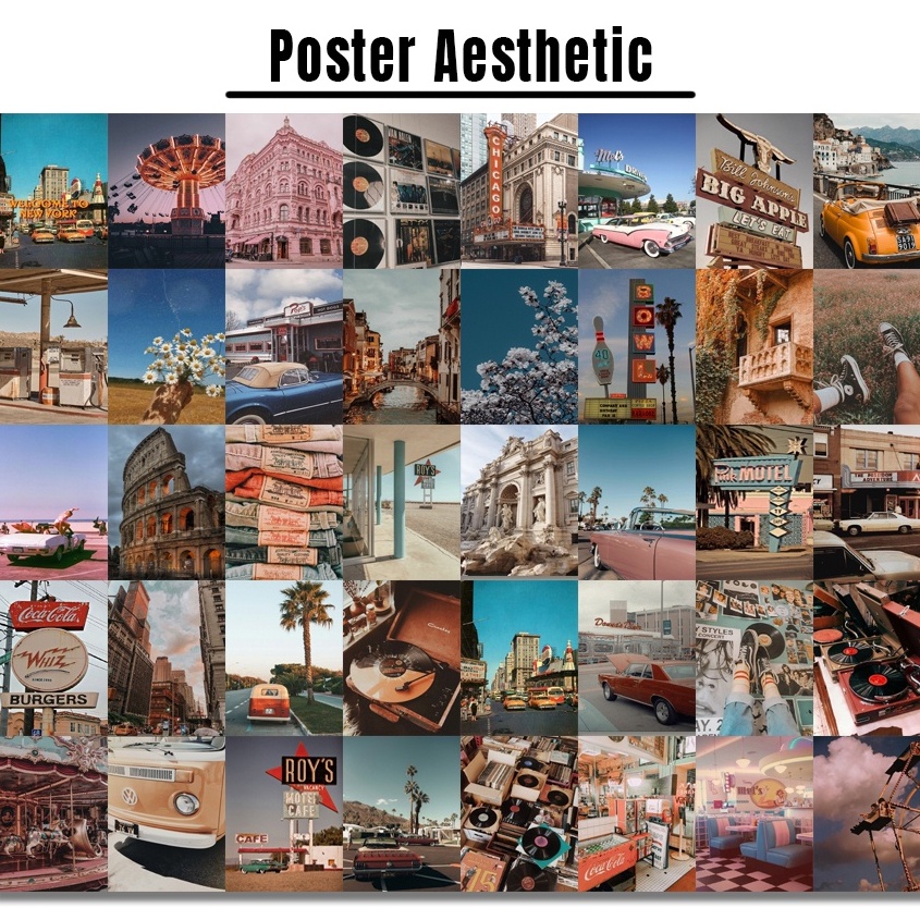 Poster Dinding Aesthetic | Poster Aesthetic | Isi 48 Poster | Collage Kit | Aesthetic Wallposter | Poster murah |  art wall |  poster band retro vintage black blue red purple brown avengers softblue | Viral poster-vintage isi 48 A6