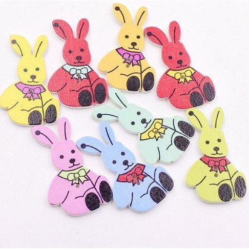 Kancing Kayu Dua Lubang - Sitting Rabbit With a Bow Style ( 10pcs)