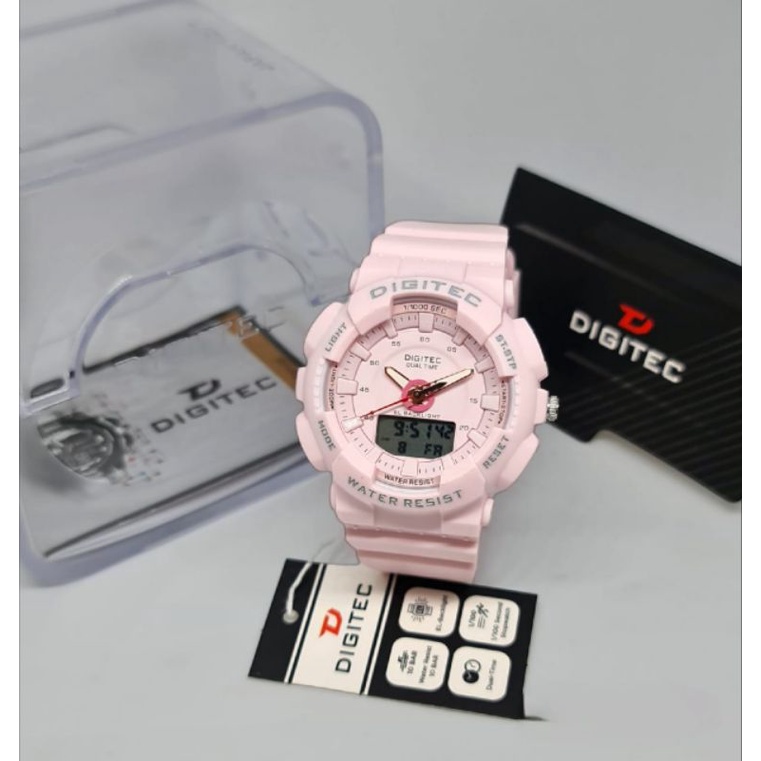 ( ORIGINAL ) Jam Tangan Wanita Digitec 3035 / DG 3035 Dualtime strap Rubber water resist