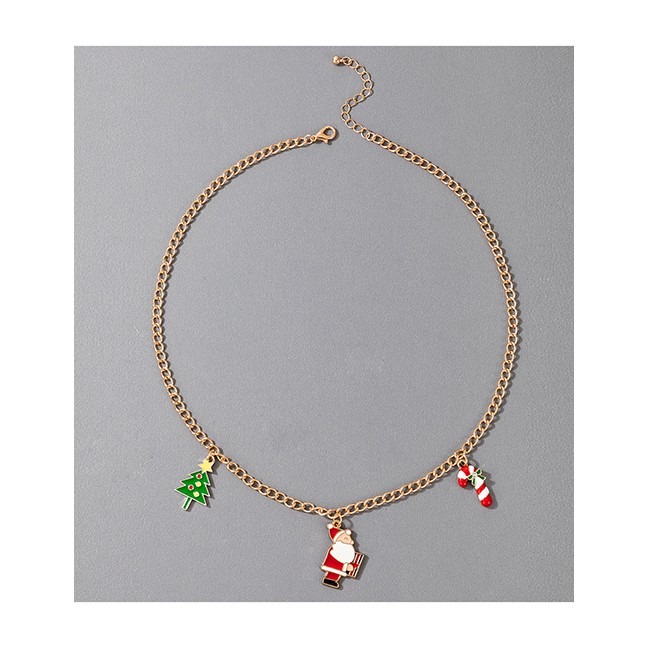 LRC Kalung Natal Fashion Old Man Head With Flowers Christmas Snowman Socks Pendant Oil P69670