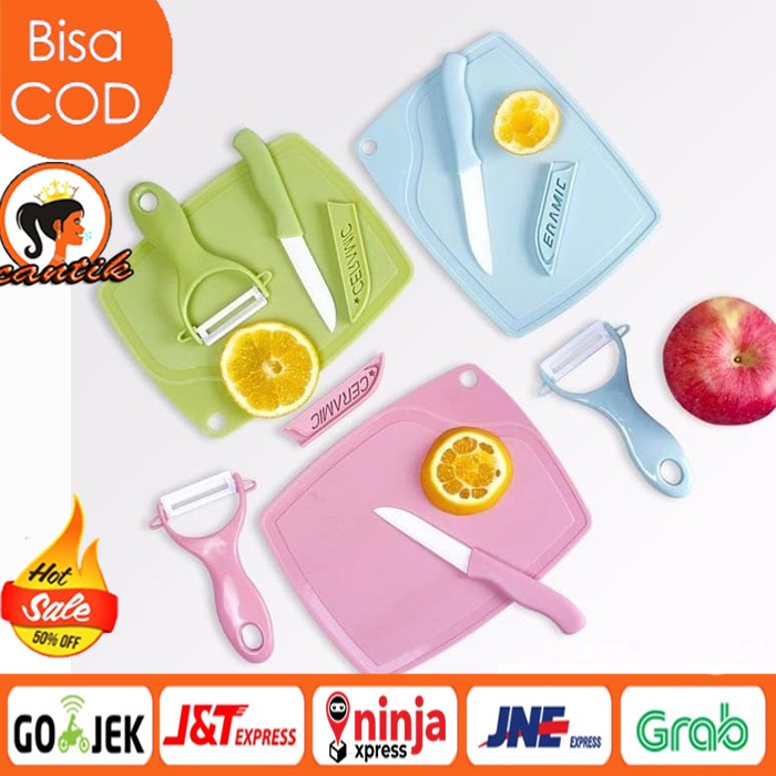 PISAU SET TALENAN KERAMIK 3IN1 STAINLESS PISAU PEELER KUPAS BUAH SET KNIFE SERBAGUNA