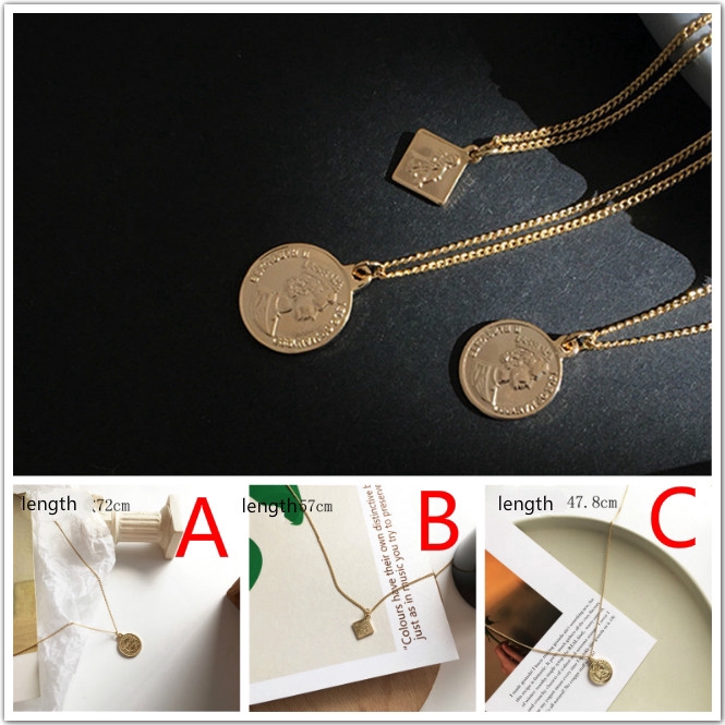 Kalung Multilayer Bentuk Koin Bulat 3 Bentuk Gaya Retro Hip Hop Untuk Wanita