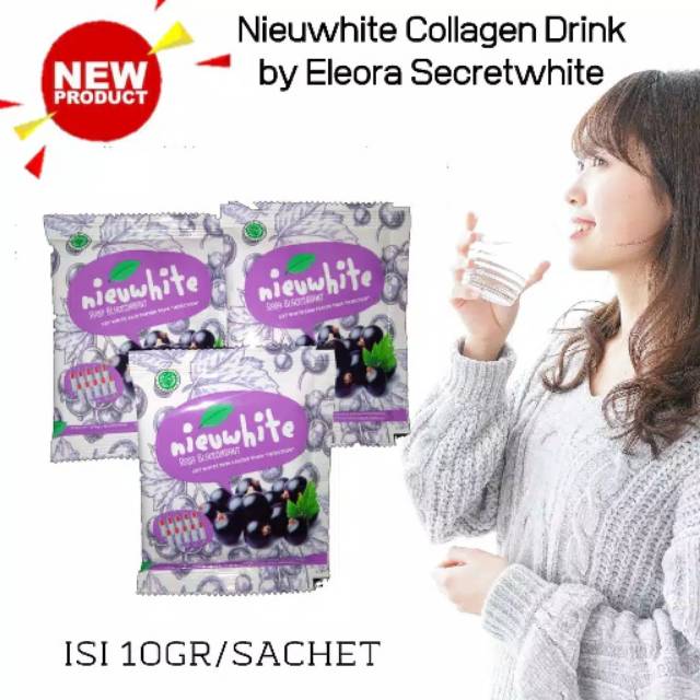 NIEUWHITE COLLAGEN DRINK BY ELEORA SECRETWHITE / MINUMAN SERBUK KOLAGEN RASA BLACKCURRANT