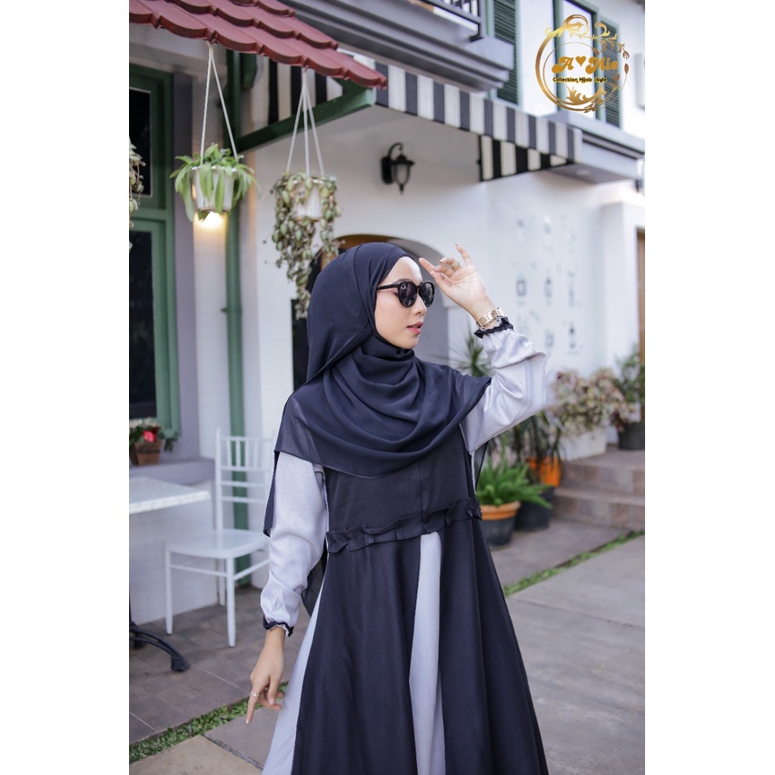 Cantika Dress S M L XL | Gamis Muslim Remaja | Dress Muslima Korean Style | Dress Kondangan Series | Gamis Muslim Terbaru 2021/2022 | OOTD Set | Baju Gamis Remaja | Midi Dress Casual | Casual Dress Korea | Busii Frendlu | BISA COD | Dress Muslim Jumbo |||-Black
