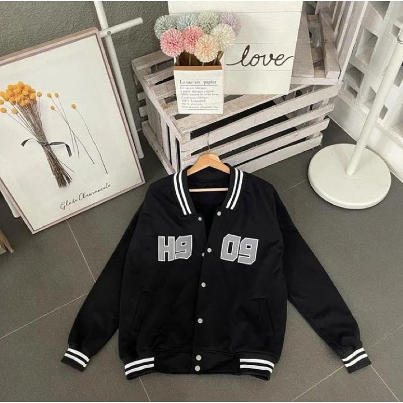 BASEBALL H909 JAKET BLACK | JAKET VERSITY KOREAN