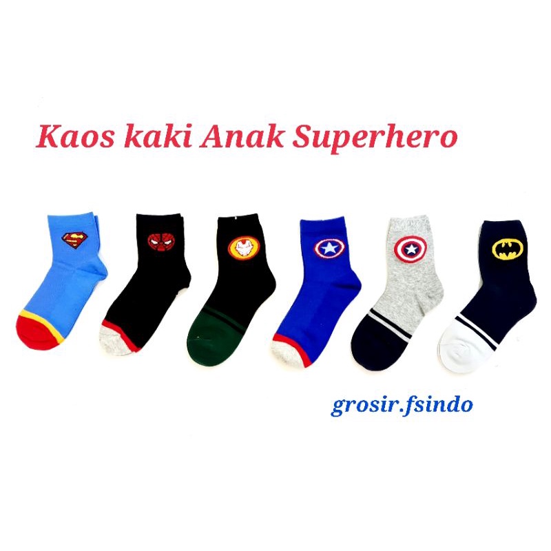 Kaos kaki anak laki hero spiderman batman