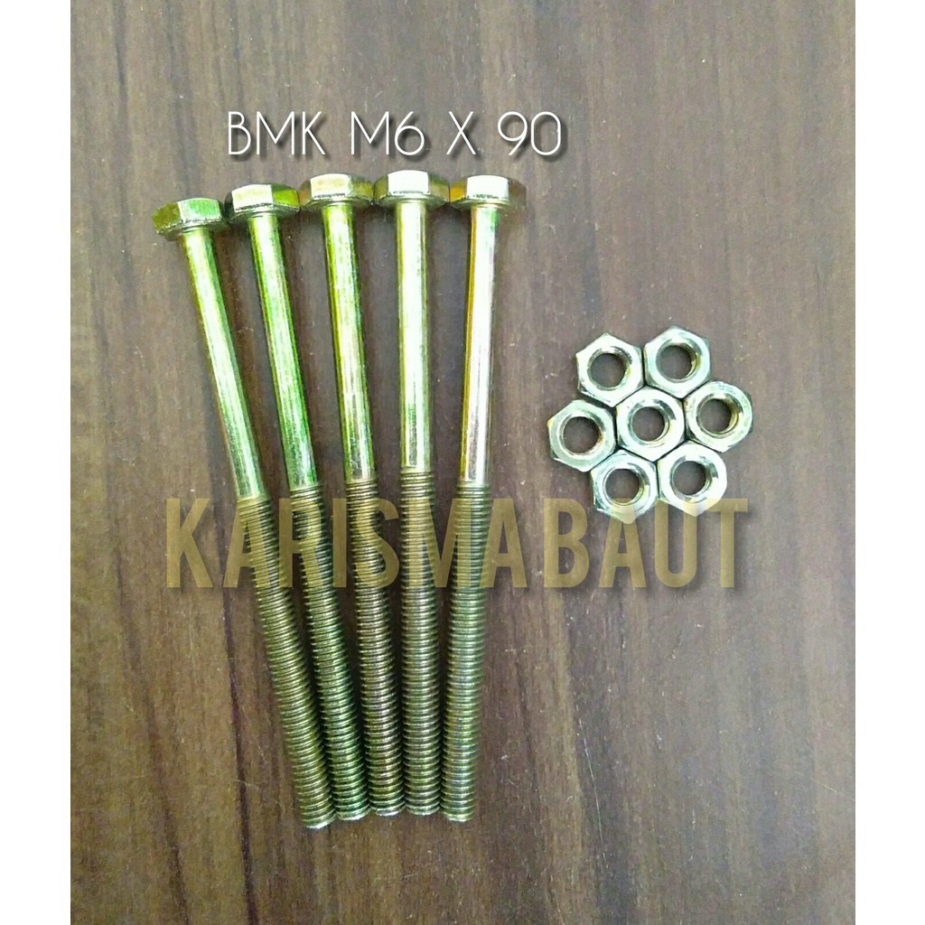 [1 set baut+mur] BMK M6X90 (Baut Mur Kuning M6 x 90)