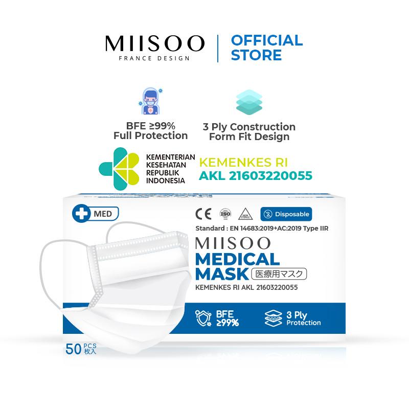 MIISOO Facemask Medical Masker Medis 3ply 50s Masker Bedah Produksi oleh AICARE izin Edar/Kemenkes