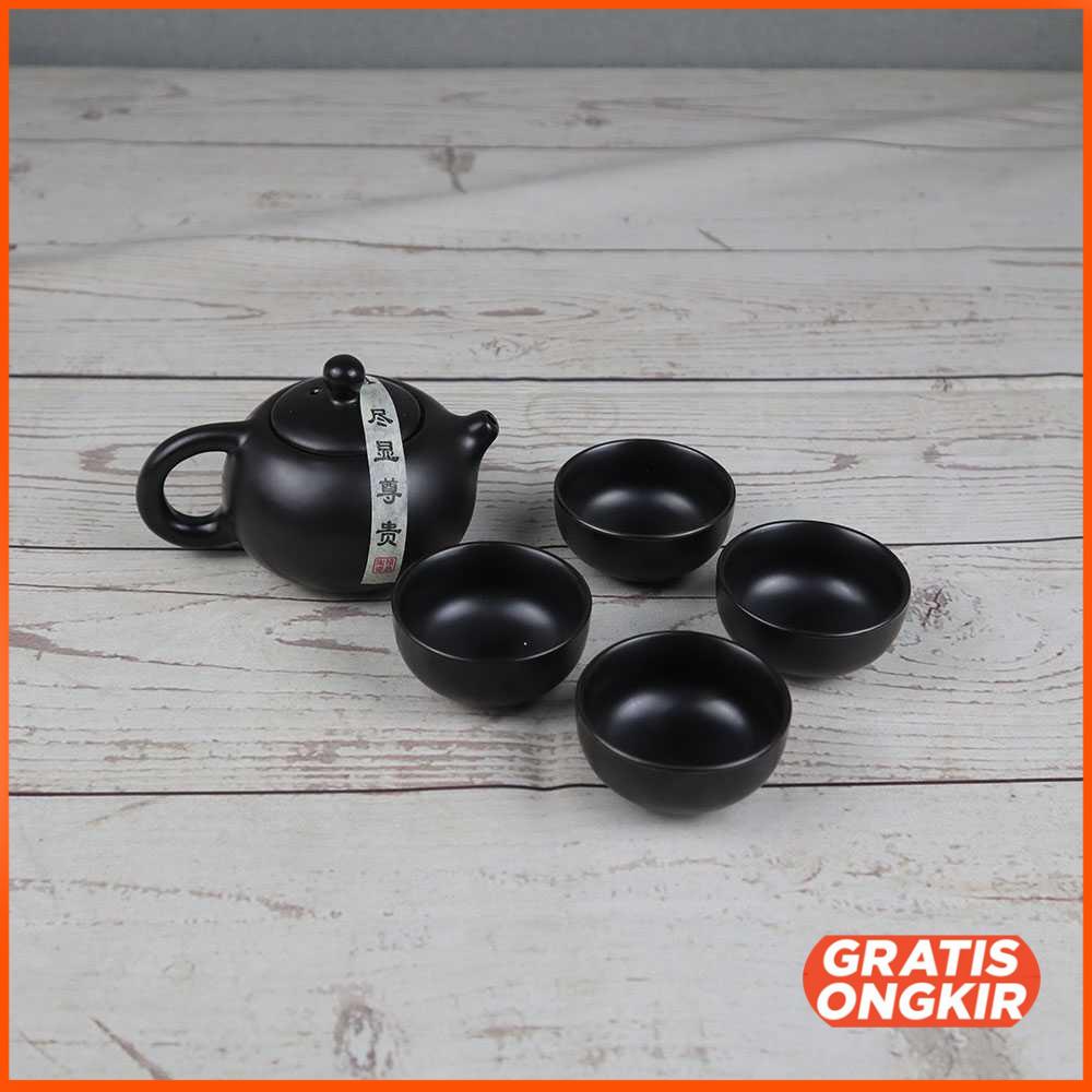 Teko Pitcher Teapot Maker Ceramic with 4 Glass - JJ0008