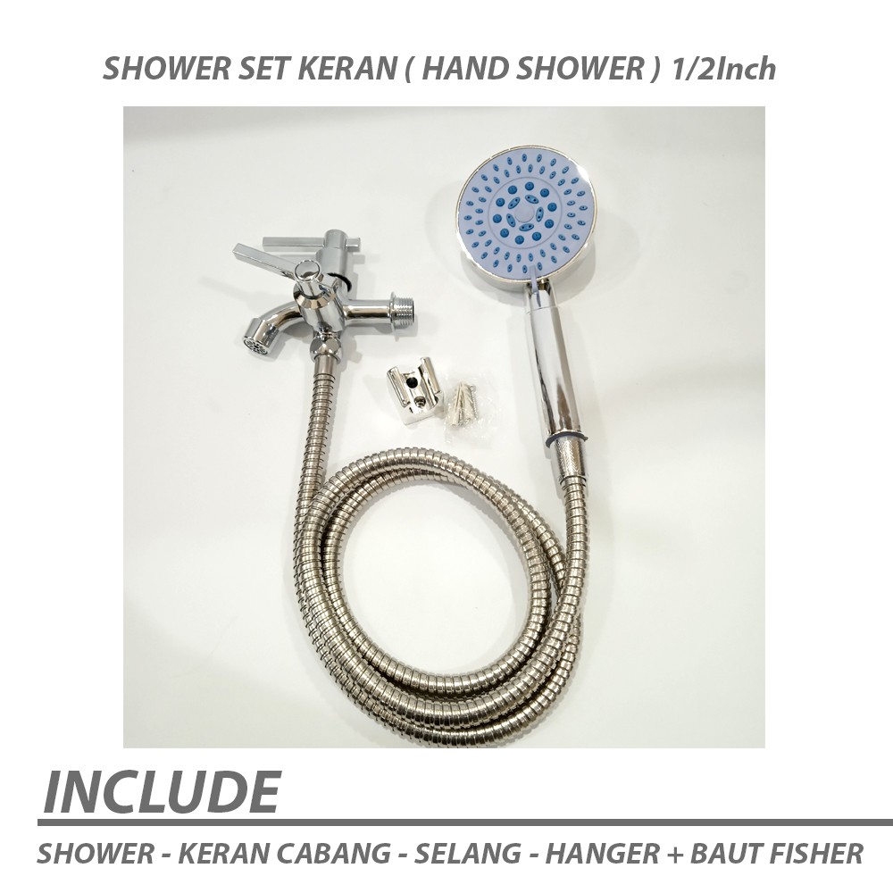 Shower Set Hand Shower Paket Lengkap Kran cabang shower flexible 1/2Inc