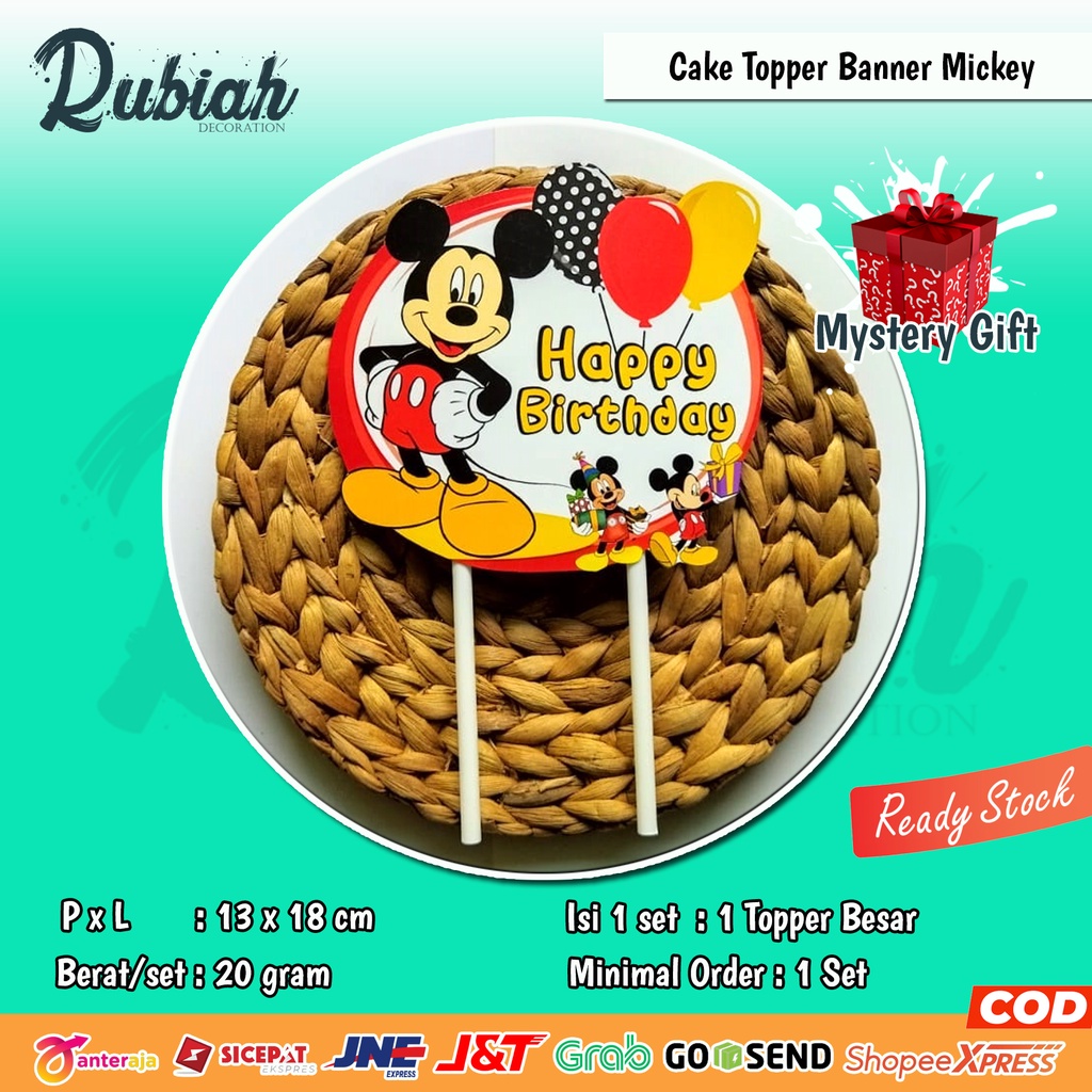 Banner topper cake Hiasan Tusukan Kue Tart Ulang Tahun Anak 702 Mickey