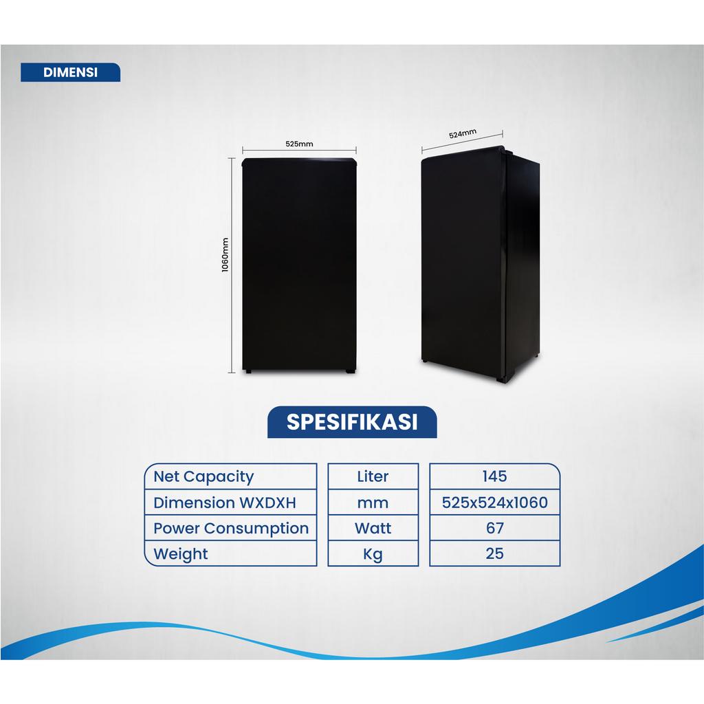 Kulkas Aqua 1 Pintu 145 liter Big Freezer AQR-D185 MDS/MLS