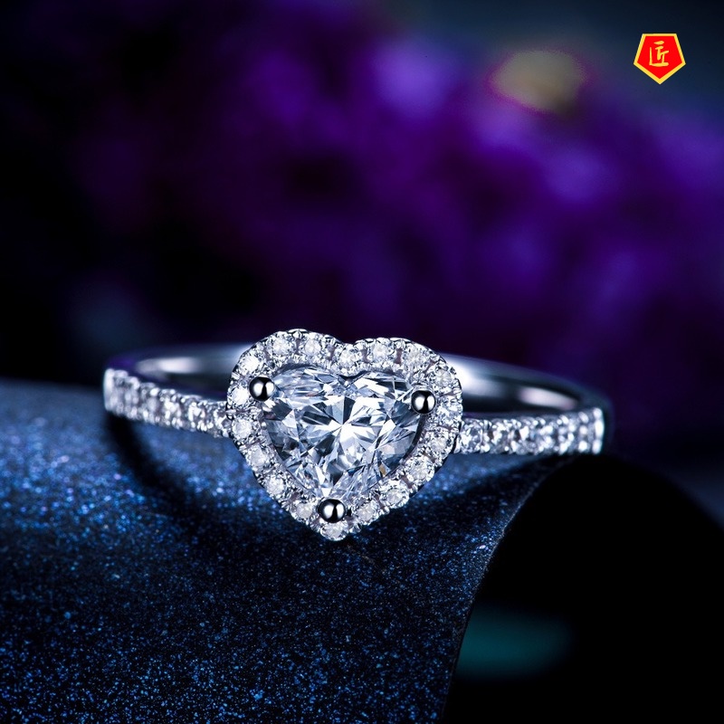 [Ready Stock]Heart-Shaped Diamond Ring Female Micro-Inlaid Gemstone Simple Fashion