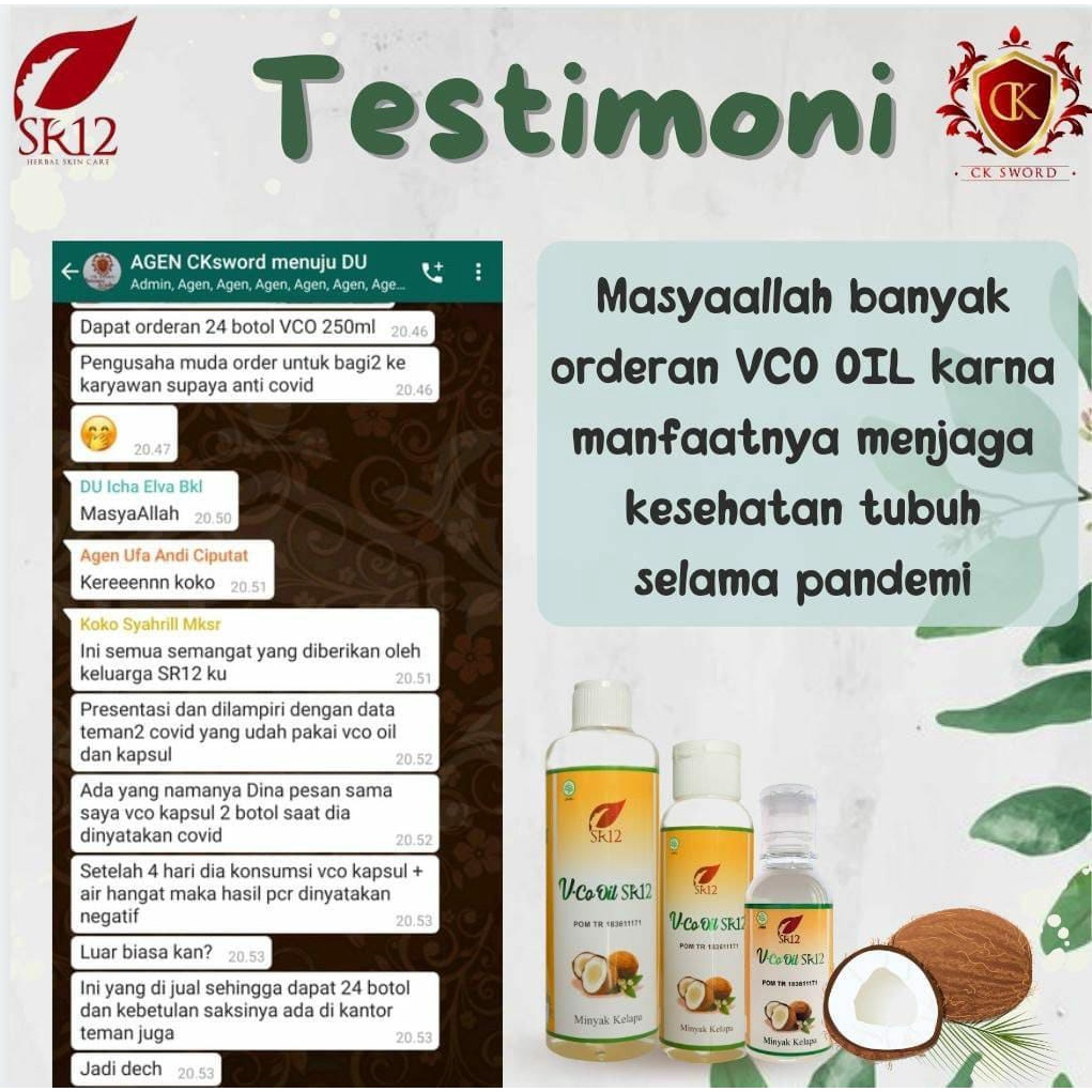 VCO Virgin Coconut Oil SR12 Minyak Kelapa Murni Booster Suplemen Kesehatan Anti Virus Corona BPOM