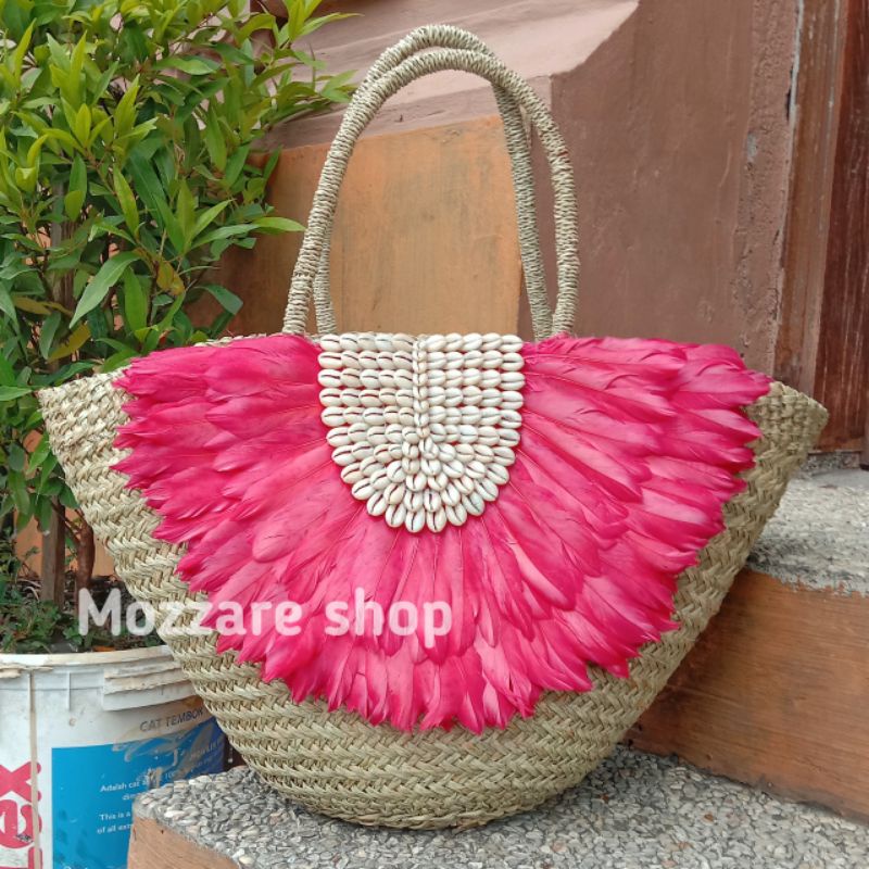tas mendong bali anyaman handmade tas pantai kerang bulu