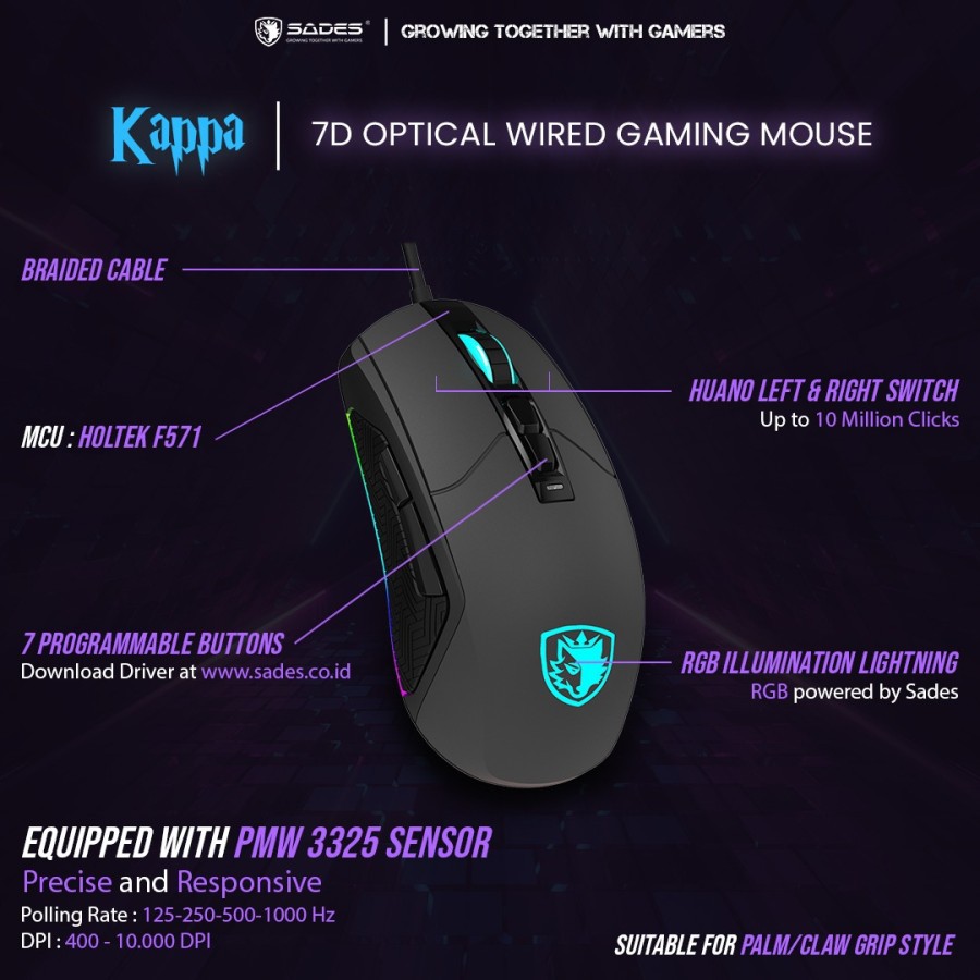 SADES KAPPA S20 / S 20 7D Optical Wired Gaming Mouse Original