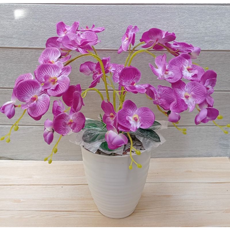 bunga anggrek arteficial besar pot tawon pirus madu//bunga angrek palsu pot tawon pirus