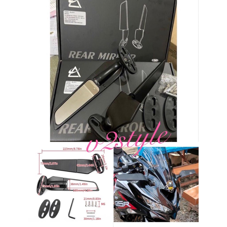 SPION WINGLET REAR MIRROR ORIGINALSTEALTH SLIM LIPAT SPION SAYAP DEPAN F22 BLACK R KACA DEPAN ORIGINAL CBR R25 VIXION MX King R15 V3 NINJA R RR YZF R3 MT25 MT07 FIZ R KLX CB150R GSX SONIC NINJA 250FI KARBU NMAX R15V3 ZX25R ZX10R CBR250RR GSX150 NINJA R RR