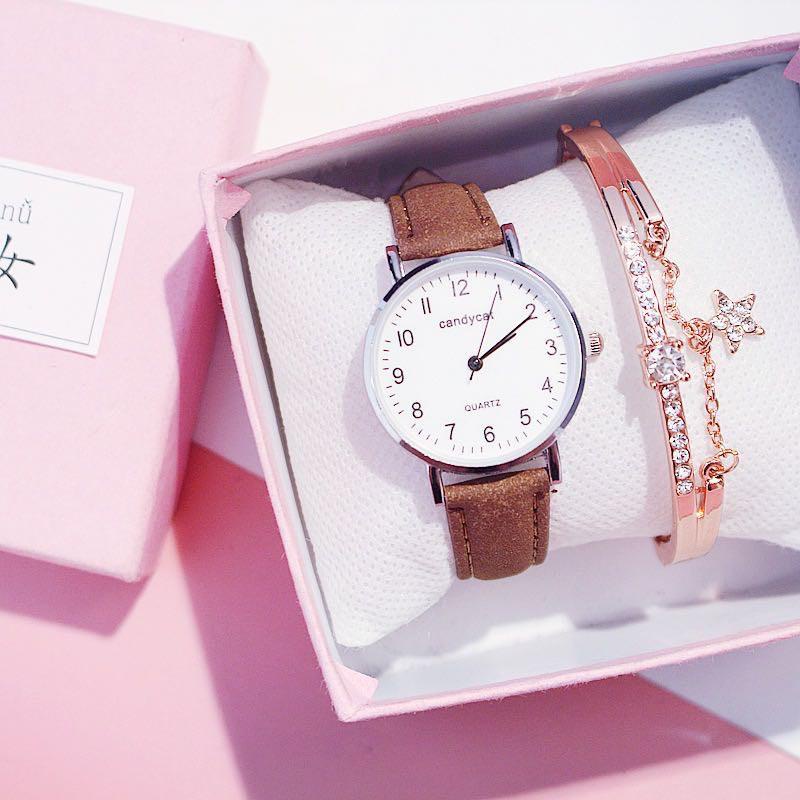 BAJ Jam Tangan Wanita Analog Casual Fashion Retro Korea CandyCat Strap PU Pria Couple JF084