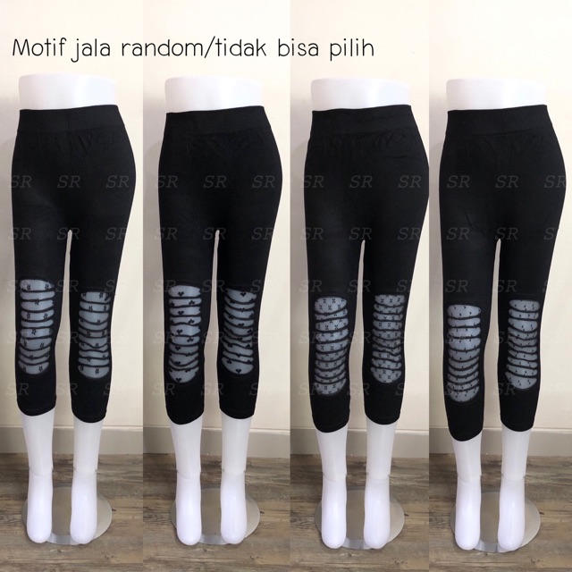 Legging Import Fashion Wanita Kombinasi Brukat Jala Katun Panjang Pendek 7/8 Fit Jumbo