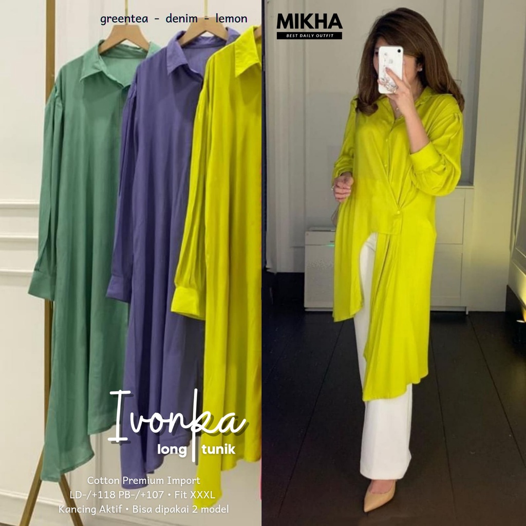 IVONKA LONG TUNIK / TUNIK KOREAN STYLE / BAHAN COTTON PREMIUM IMPORT / SIZE FIT XXXL