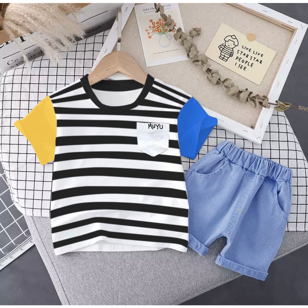 PROMO-SETELAN ANAK JEANS DENIM 1-5 TAHUN SETELAN ANAK LAKI LAKI BAJU ANAK LAKI LAKI MOTIF MUYU SALUR