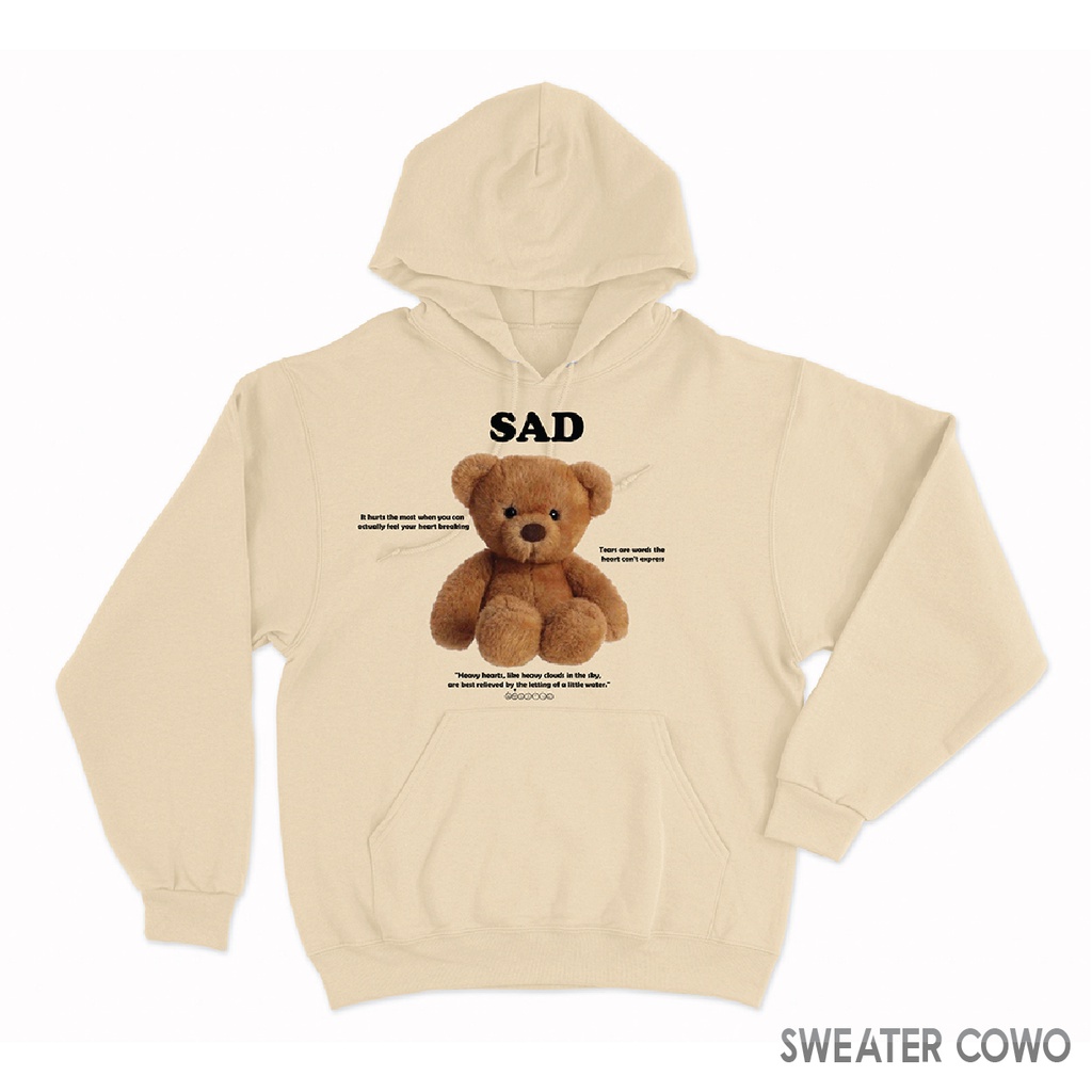 Sweaterpolos Hoodie Jumper SAD BEAR ( Sablon ) Unisex Pria &amp; Wanita