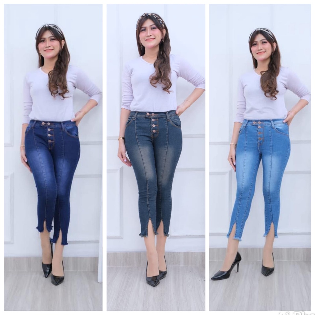 RANU HIGHWAIST JEANS TULANG BELAH CROPPED 7/9 WHISKER SOBEK BELAH . BERNICE JEANS