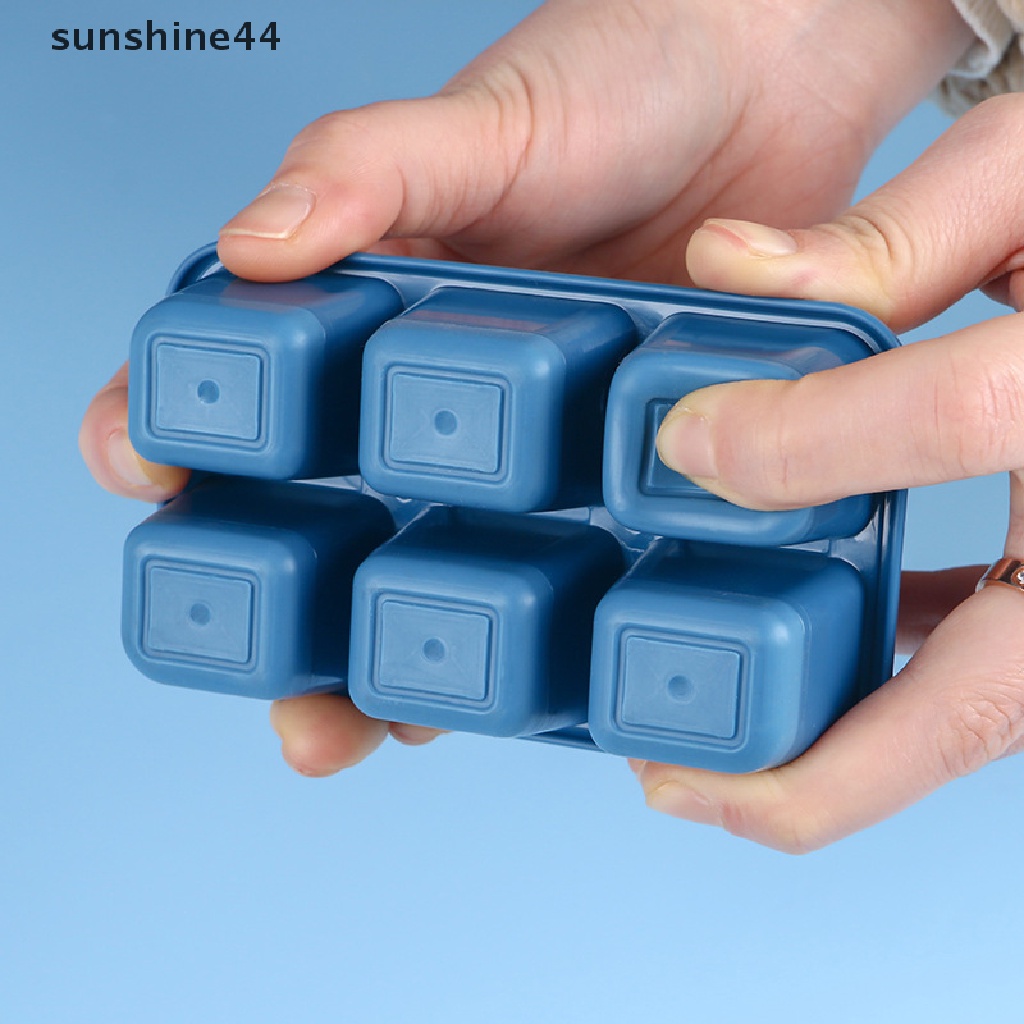 Sunshine Cetakan Es Batu 6 Sekat Bahan Silikon BPA Free Dengan Tutup Dapat Dilepas