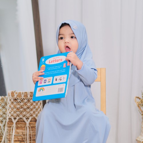 Gamiset BABY BLUE BIRU MUDA gamis anak dress bayi set jilbab lucu baju muslimah Arbiya moslem