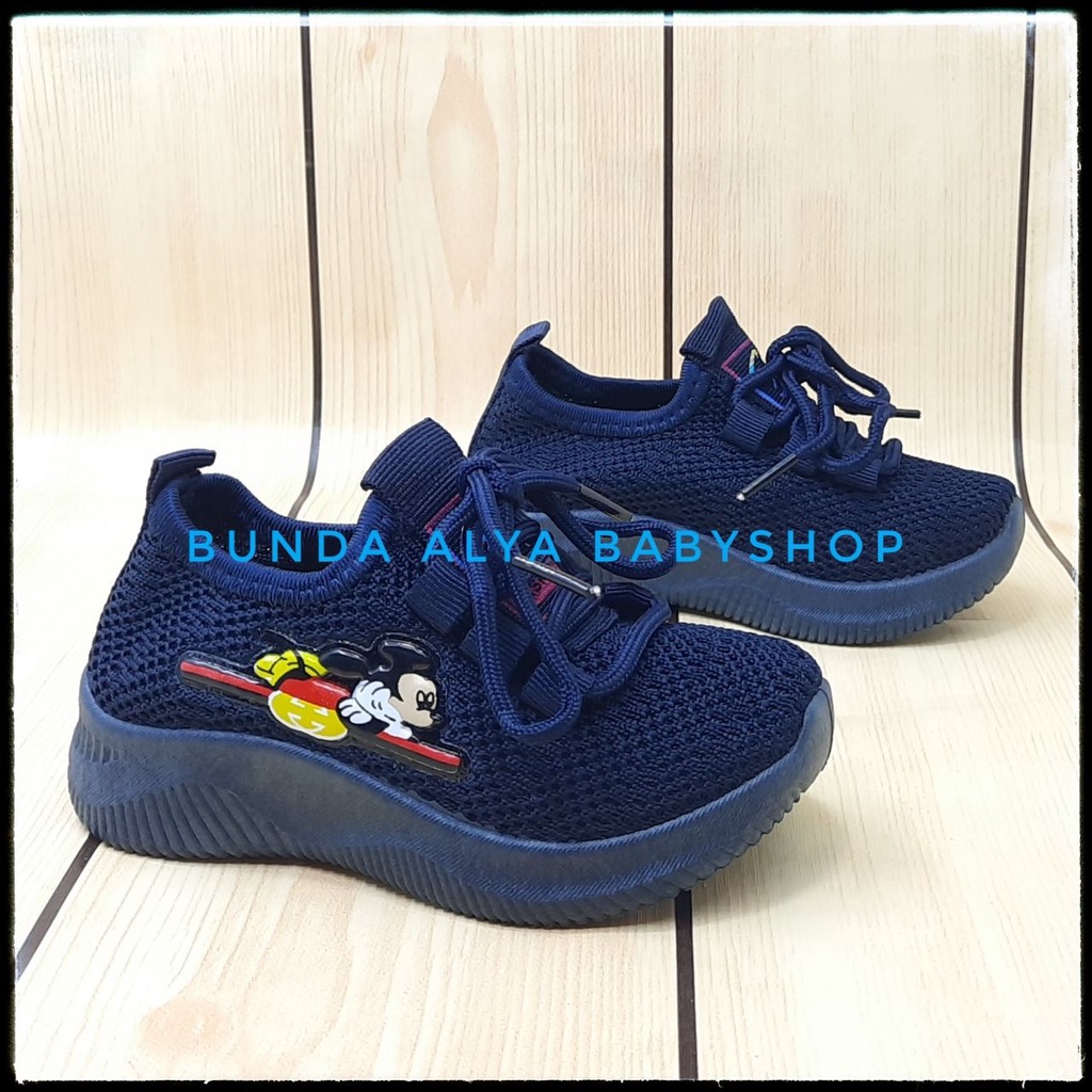 Sepatu Anak Laki Laki IMPORT Umur 2 Tahunan NAVY Elastis - Sepatu Anak Cowok Size 22 Kartun Lucu Alas Karet Anti Licin