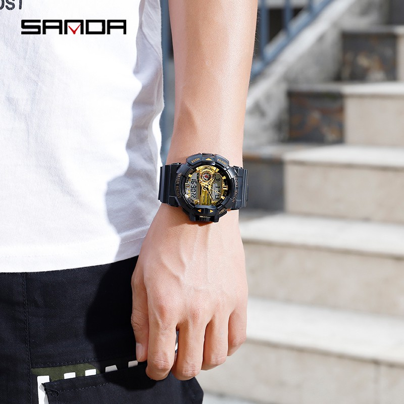 SANDA 599 Jam Tangan Pria Digital Analog Tali Rubber Chronograph Anti Air WATCHKITE WKOS