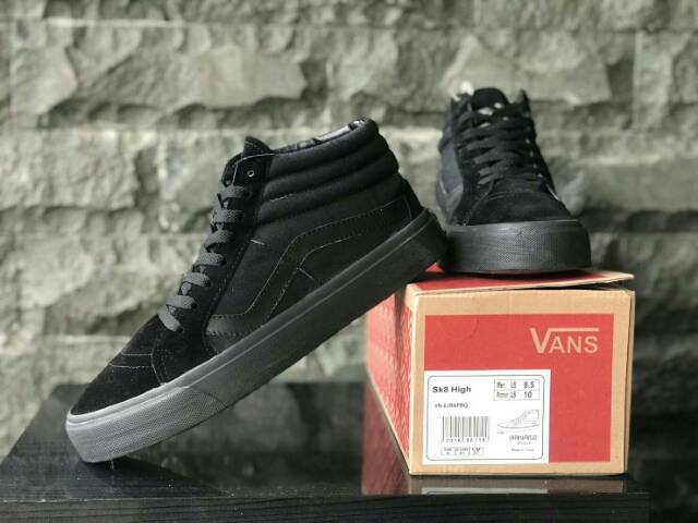 TERMURAH Siap Kirim Sepatu Vans Sk8-Hi Full Black Sket Sekolah Olahraga Santai